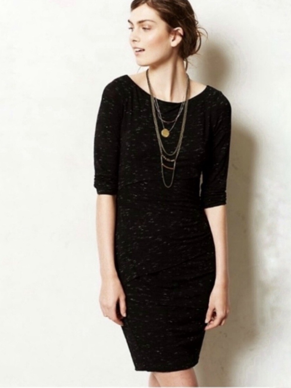 Anthropologie Bailey 44 Black Speckled Midi Stretch Jersey Dress